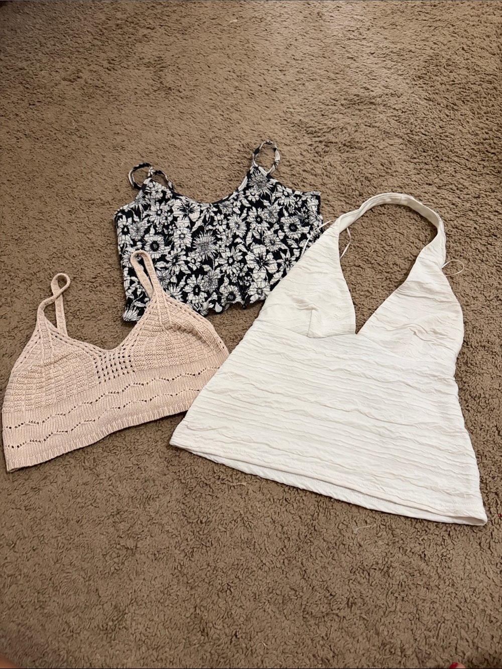 Women’s Mixed Crop Tops – Floral Black, Blush Knit & Cream Halter